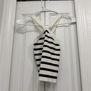 Striped Black and White Halter Crop Top